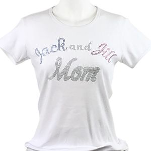 เสื้อยืดคอกลมแขนสั้นสีขาวพร้อมลายปักพาสเทลแจ็คแอนด์จิล แม่ ดีไซน์เสื้อยืดกราฟิกสำหรับผู้หญิงสำหรับใส่ลำลองทุกวัน - Product Image 1