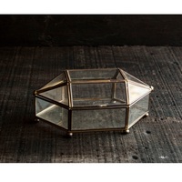 Boîte à bijoux élégante en verre doré avec dessus en forme de rose, cadre métallique, organisateur de rangement décoratif pour bagues, montres, présentoir