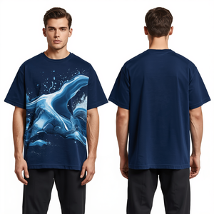 Nueva Llegada: Camiseta Gráfica Oversize Premium para Hombre, Color Azul Marino con Lavado Ácido, Algodón Pesado, Estilo Casual con Hombros Caídos - Product Image 4