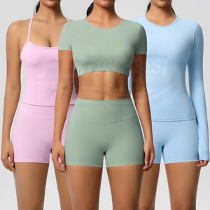 Women's High Waist 2 Workout Set Long Sleeve Fitness Gym Yoga Activewear Tank Top <b>Seamless</b> <b>Leggings</b> Eco-Friendly Breathable - Product Image 2