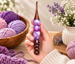 Crochets en bois faits main durables avec perles en résine violette 3,5 mm-6 mm – Outils de tricot pour loisirs créatifs – Artisanat ethnique et d'art populaire - Product Image 6
