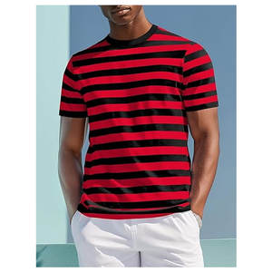 Camiseta a Rayas para Hombre, Manga Corta, Cuello Redondo, Algodón, Ligera, Informal, Cómoda, para Uso Diario, a la Moda - Product Image 3