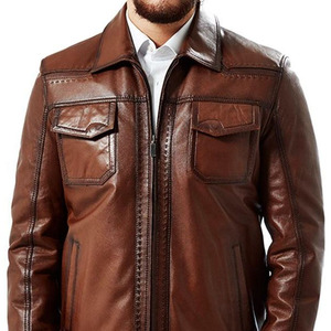 New Super Stylish Brown Men's Biker Winter Waterproof Reversible Leather <b>Jacket</b> Fully Customized 100% Original <b>Sheepskin</b> Front - Product Image 4