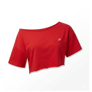 Red Off Shoulder Crop <b>Top</b> Loose Fit Women Tshirt Casual Streetwear Tee Custom Logo Slouchy <b>Top</b> Apparel Women's Shirts Factory - Product Image 3