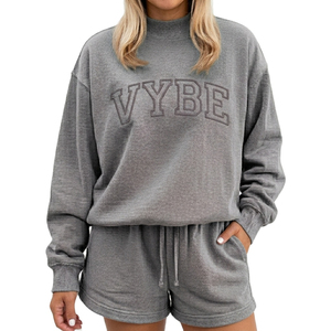 Women Winter Mockneck Solid Machine Embroidery Short Above Knee Loose Two Piece Set Soft Warm Cozy Relaxed Casual Wear - Product Image 3