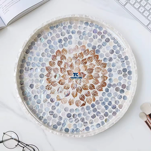 ถาดเสิร์ฟทรงกลมแบบแฮนด์เมดธรรมชาติ MDF แม่ของไข่มุกฝังมุกสีฟ้าของขวัญที่ดีที่สุดสำหรับทุกโอกาสที่ทำในเวียดนามดีไซน์ใหม่ - Product Image 2