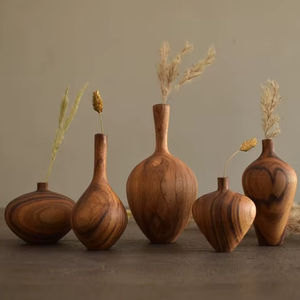 Vase à fleurs artisanal en teck et bambou, petit, style mid-century modern, pour décoration de mariage et de maison - Product Image 1