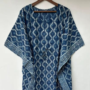 Nouveau Kaftan Indien Évasé à Col en V et Cordon de Serrage, Imprimé Animal, en Coton Doux, Longueur Intégrale, avec Dentelle, pour Plage et Demoiselle d'honneur, pour Femme - Product Image 1
