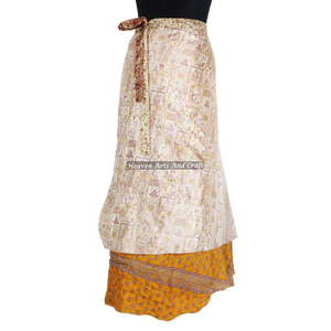 Fabulous Two Layered Reversible Silk Sari Magic Long <b>Wrap</b> <b>Skirts</b> Women Wear Vintage Silk Sari Long Length <b>Wrap</b> Around <b>Skirt</b> - Product Image 5