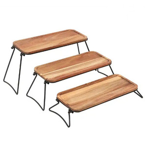 3 Tier Wooden Display <b>Risers</b> Cake Stand With Foldable Metal Wire Legs For Buffet <b>Table</b> Food <b>Riser</b> And Dessert Counter Organizer - Product Image 1