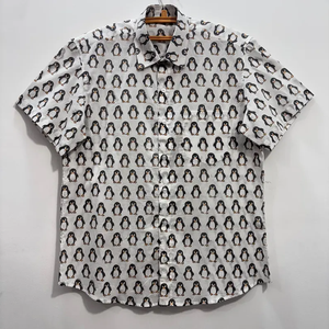 Camisa Casual Clásica de Manga Larga sin Cuello con Patrón Pintado a Mano, Tela de Velour 100% Algodón, Cierre de un Solo Botón - Product Image 1