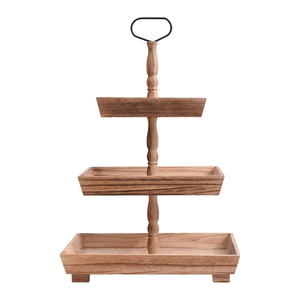 High Quality Wooden 2 Tiered Serving Tray With Handle Wood Cake Cupcake Dessert Display Stand Vintage For Home Decor & Events - Product Image 4