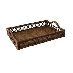 ถาดหวายสไตล์วินเทจขายดี รูปทรงสี่เหลี่ยมผืนผ้า ขอบตกแต่งสวยงาม ถาดเสิร์ฟแบบยั่งยืน ขายส่งจำนวนมาก - Product Image 1