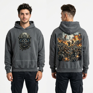 Sweat à capuche tie-dye vert forêt pour homme, imprimé personnalisé crâne, fil barbelé et rose, streetwear, délavage vintage, coupe oversize, fabricant - Product Image 5