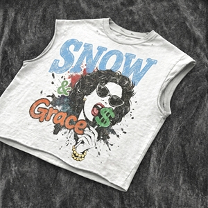 Snow & Grace Camiseta corta sin mangas con estampado informal para hombre, camiseta de jersey con cuello redondo - Product Image 3
