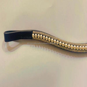 Pulsera personalizada de 3 filas de cristales dorados y perlas plateadas, cadena ostentosa de combinación, correa de cuero genuino negro o marrón para cejas de caballo - Product Image 5