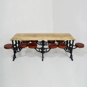 Industrial <b>Dining</b> <b>Table</b> with Integrated Swivel leather Stools Solid mango Wood top best for hotel restaurant and workshop - Product Image 5