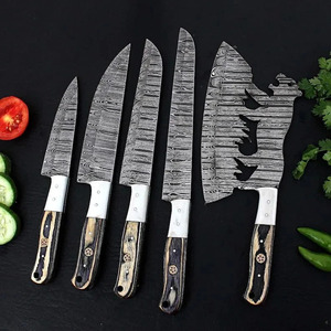 Ensemble de couteaux de chef en acier Damas fait main, hachoir à viande, manche en bois Pakka bicolore, ensemble de cuisine, fabricant d'usine - Product Image 5
