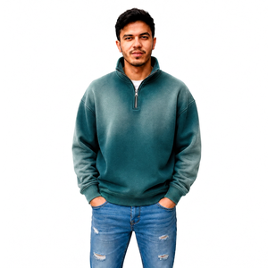 Sudadera con cremallera corta para hombre, efecto desgastado, personalizada, para marcas de ropa urbana, venta al por mayor, marca privada, fabricante de ropa OEM, proveedor de fábrica - Product Image 4