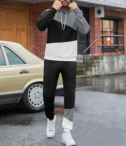 Men's Tracksuit 2 Piece Athletic Color Block Hoodie Sweatpants Casual Joggers Set for Men 100% Cotton 320 GSM OEM Custom Logo - Product Image 4