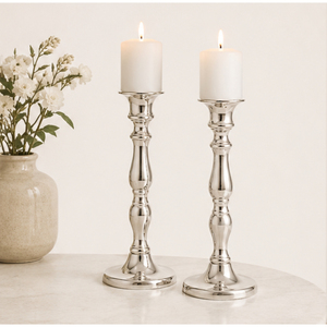 Wholesale Luxury <b>Silver</b> Metal Taper Candle Holders Set of 2 Classic Tall <b>Candlestick</b> Stands For Home Hotel Tabletop Decoration - Product Image 4