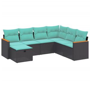 Ensemble de canapés de jardin en rotin PE noir et bleu, en acier thermolaqué et polyester - Product Image 2
