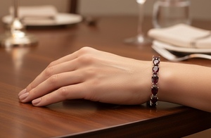 Bracelet chaîne classique en argent plaqué grenat taille poire pour bijoux de mariage pour femmes - Product Image 2