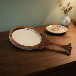 Wooden Handheld <b>Mirror</b> Oval Shape Decorative Tabletop <b>Makeup</b> <b>Mirror</b> for Home Bedroom Dressing Room - Product Image 5