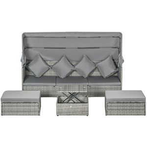 Set Divano da Esterno in Rattan a 4 Pezzi con Baldacchino Regolabile, Tavolino Regolabile in Altezza e Cuscini Grigio Chiaro - Set da Giardino - Product Image 1