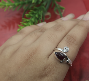 Natural <b>Garnet</b> Gemstone 925 Sterling Silver Handmade <b>Ring</b> Leaf Design Pear Shape Statement Jewelry Gift For Women Mom Sister her - Product Image 4