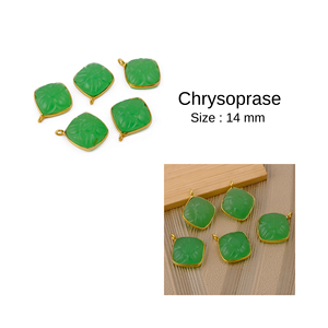 Prehnite Chalcedony แกะสลักมือดอกไม้ชาร์มเบาะสแควร์14มิลลิเมตรชุบทองพลอยเชื่อมต่อขายส่งสำหรับการทำเครื่องประดับ - Product Image 4