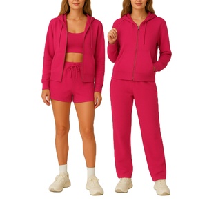 Conjunto Deportivo de 2 Piezas para Mujer, Color Rosa Intenso, Sudadera con Capucha y Pantalones Cortos o Largos, Logotipo Personalizado, Ropa Deportiva de Moda 2026 - Product Image 2