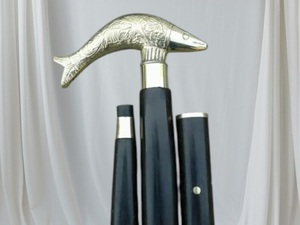 Vintage Brass Fish Head Walking Stick | Nautical Antique Style Gentleman Walking Cane | Gift Collectible - Product Image 1