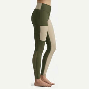 Leggings taille haute pleine longueur color block en tricot extensible Spandex Nylon pour femme, style patchwork, toutes saisons, pour yoga, gym et sport - Product Image 1
