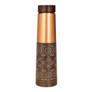 Pure Copper <b>Water</b> <b>Bottle</b> Dual Tone Etched Pattern Base Ayurvedic Jointless Leakproof Metal <b>Water</b> Flask Wholesale Supply India - Product Image 3