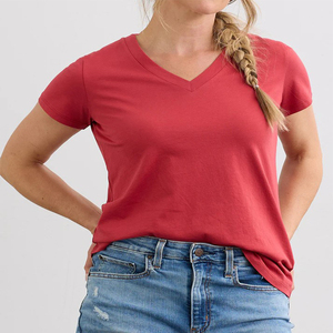 T-shirt pull-over à col en V et manches courtes pour femme, coupe classique, en jersey tricoté, avec logo personnalisé, ourlet droit tendance, séchage rapide - Product Image 5