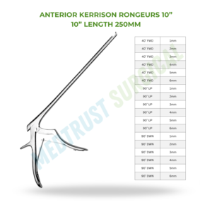 Rongeurs Kerrison antérieurs 10 pouces 250 mm, instrument chirurgical neurochirurgical pour l'extraction osseuse et la décompression vertébrale - Product Image 2