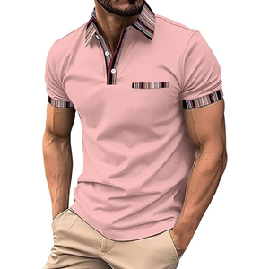 Polo à manches courtes noir pour homme avec col et poignets rayés, tricoté, respirant, style décontracté - Product Image 4