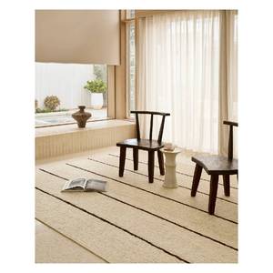 Tapis plat Oscar en laine de Nouvelle-Zélande tissé à la main, style contemporain, rayures ivoire, fait main, avec texture naturelle - Product Image 1