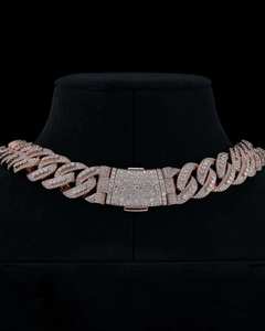 Bracelet chaîne et maillons unisexe en argent 925 plaqué or avec moissanite taille brillant ronde sertie griffe croisée, style Hip Hop pour soirée - Product Image 3