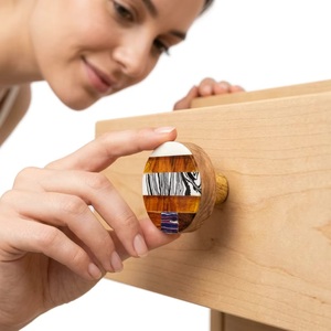 Modern Round Wood Cabinet Knob with Resin Inlay Design for Kitchen Furniture Handle - Product Image 3