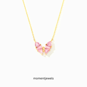 สร้อยคอจี้ผีเสื้อชุบทอง 18K ประดับเพทายสีชมพู สร้อยเชื่อมต่อเก๋ไก๋ เครื่องประดับแฟชั่นสำหรับผู้หญิง งานปาร์ตี้ งานแต่งงาน - Product Image 1