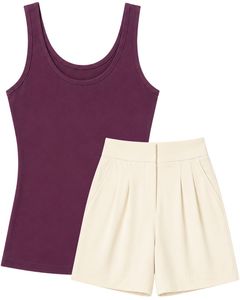 Manufacturer Customized Plum Tank <b>Top</b> With Shorts Women Summer Casual Two Piece Lounge Wear Outfit Set Soft Stretch Fit Outfit - Product Image 1