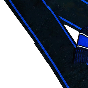 Ensemble Écharpe Longue Tricotée Rayée Bleu Royal et Noir, Bonnet et Gants – Accessoire d'Hiver de Luxe à Franges pour Sororité, Sport et Université - Product Image 5