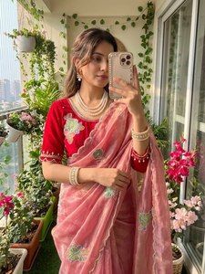 Khatli Pearl Grace <b>Saree</b> Floral Moti Elegance <b>Saree</b> <b>Satin</b> Pearl Bloom <b>Saree</b> Cutdana Pearl Beauty <b>Saree</b> Handcrafted Flower Charm - Product Image 1