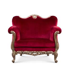 เก้าอี้เลิฟซีทห้องนั่งเล่นสุดหรูสไตล์คลาสสิก ทำจากไม้มะฮอกกานีแท้ หุ้มด้วยกำมะหยี่สีแดง - Product Image 1