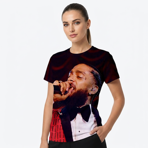 T-shirt à manches courtes pour homme avec impression photo de Nipsey Hussle, col rond, style décontracté, coupe régulière, tissu tricoté 100% polyester - Product Image 2