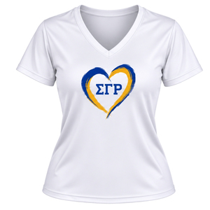 T-shirt de sport à col en V pour femmes Sigma Gamma Rho, personnalisé pour la sororité grecque, haut d'entraînement à manches courtes, vente en gros - Product Image 1