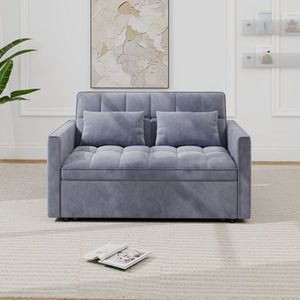 Divano letto matrimoniale in velluto a coste con letto estraibile, 2 morbidi cuscini e tasca laterale portaoggetti - Product Image 1
