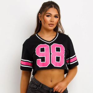 2026 Custom American Football Jersey Shirts for Women Drop Shoulder Summer American Football <b>Tops</b> V Neck - Product Image 3